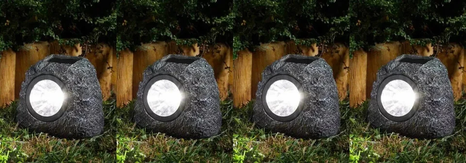 Solar LED Rock Lights Outdoor Garden Lighting 4p Set Light Up Stone Spotlights - Image 4 of 4