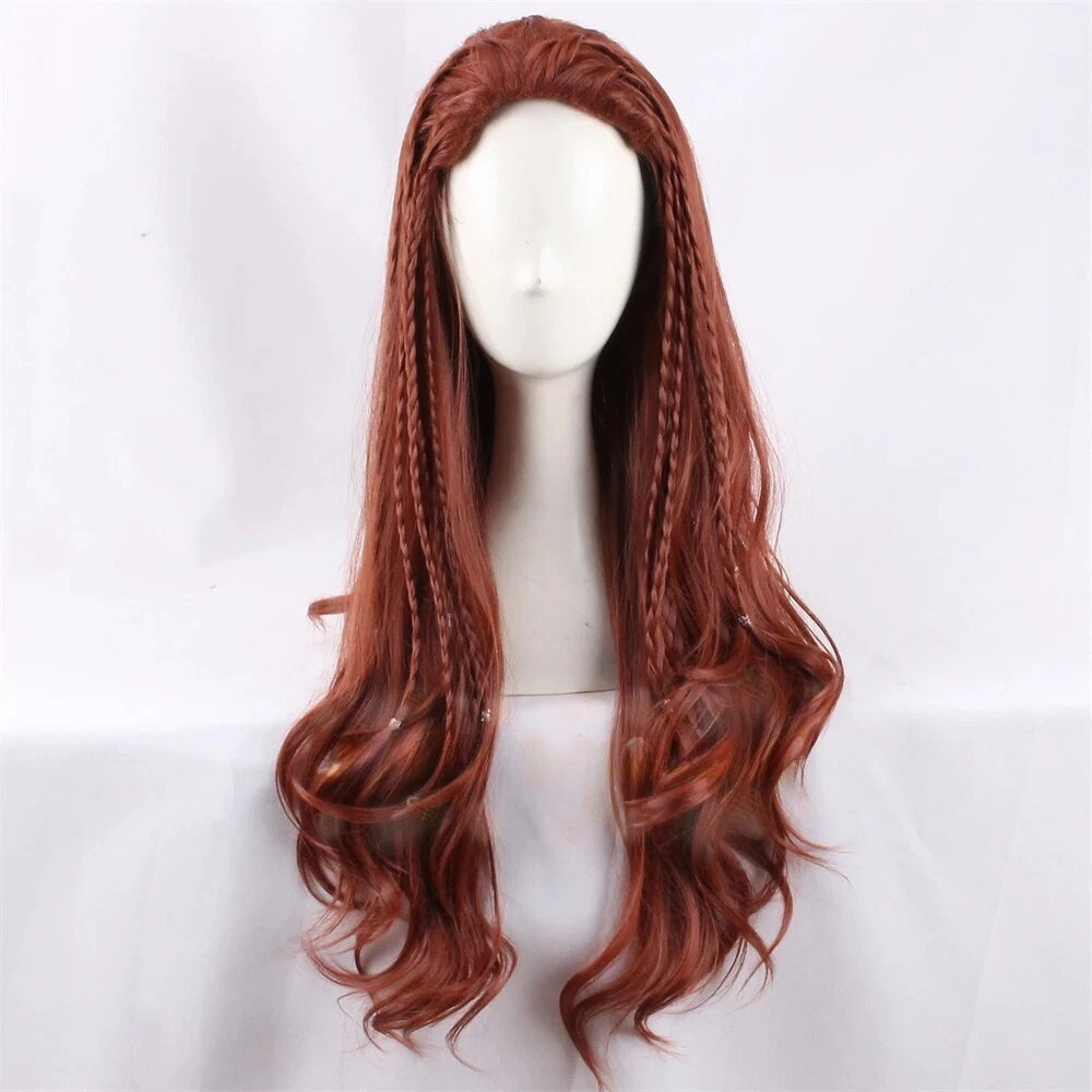Movie Little Mermaid Ariel Cosplay Wig Women Curly Brown Red Wigs with Braids