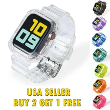 Clear TPU Band Strap For Apple Watch 6/5/4/3/2/1 Bumper Sport iwatch 40mm/44mm