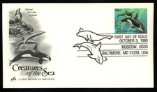 CREATURES OF THE SEA KILLER WHALE  1990 ARTCRAFT CACHET FDC UNADDR