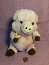 Vtg. 7" sitting RUSS PIGGY PINK PIG BROWN FEET plush stuffed nutshells flowers