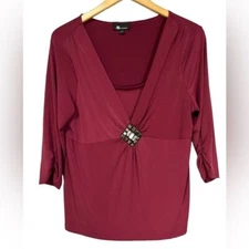 AB Studio Top With Sparkle Detail Size XL Burgundy