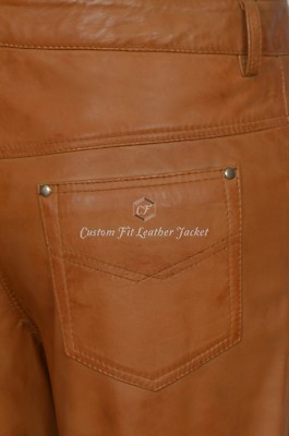 Herren Lederhose Echt Hellbraun Napa Biker Motorradjeans 501