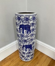 🇬🇧UK SELLER - 24” Porcelain Umbrella Stand, Blue And White Elephant Design
