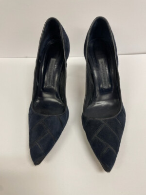 Manulo Blahnik Blue Navy Suede Mesh Pumps 41 DS18