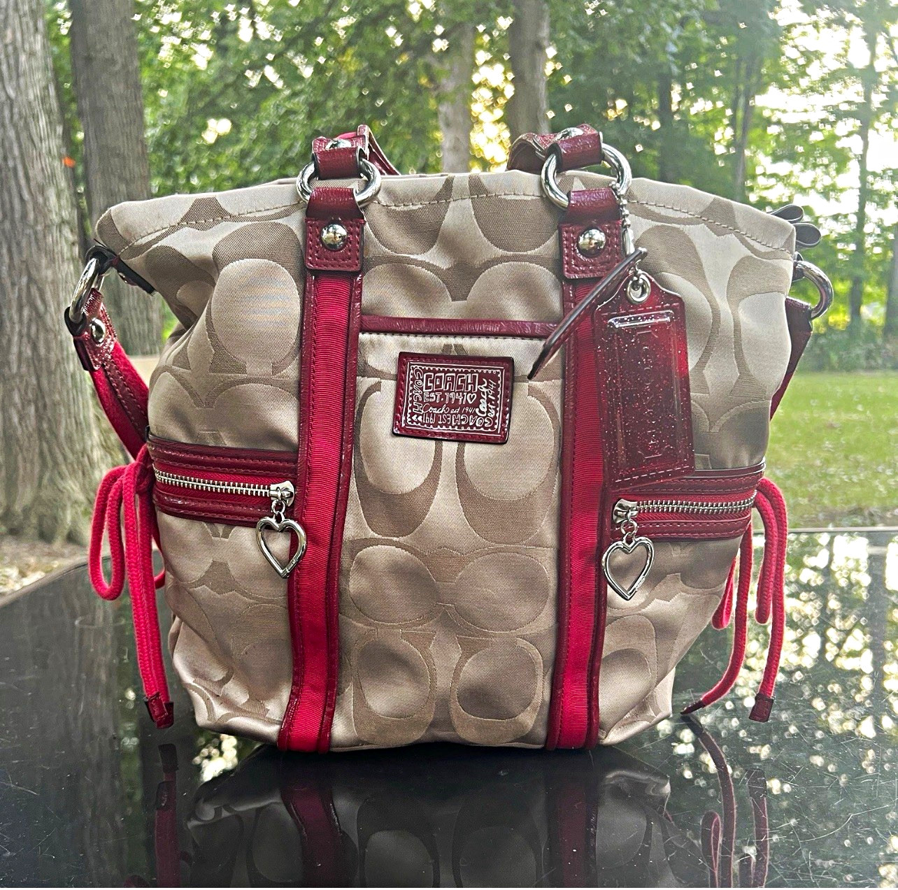 Y2K Coach Daisy Signature Poppy Logo 2 Way Tote Zip H… - Gem