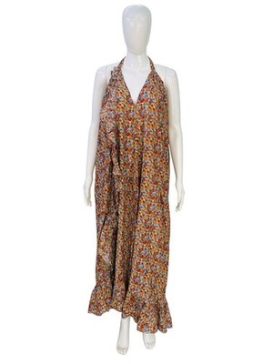 Doen Women's Floral Printed Sleeveless Halter Neck Long Maxi Gown Dress  Size S | eBay