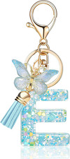 Fashion Alphabet Initial Letter Keychain Tassel Butterfly Pendant Key Ring for P