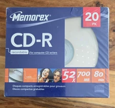 New / Sealed Memorex CD-R 20-PK with Slim Cases 52X 700 MB 80 Min