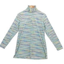 Lands End Multicolored Striped Swim Top Cover Up Rash Guard Quarter Zip Top Sz S