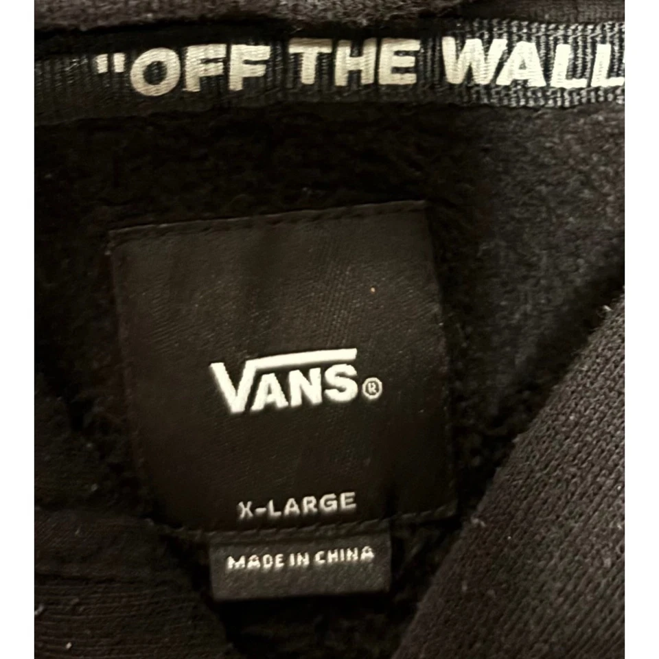 Vans Off The Wall Sudadera con Capucha Negra Manga a Cuadros Para Hombre XL Bolsa Bolsillo Foto 2 de 4
