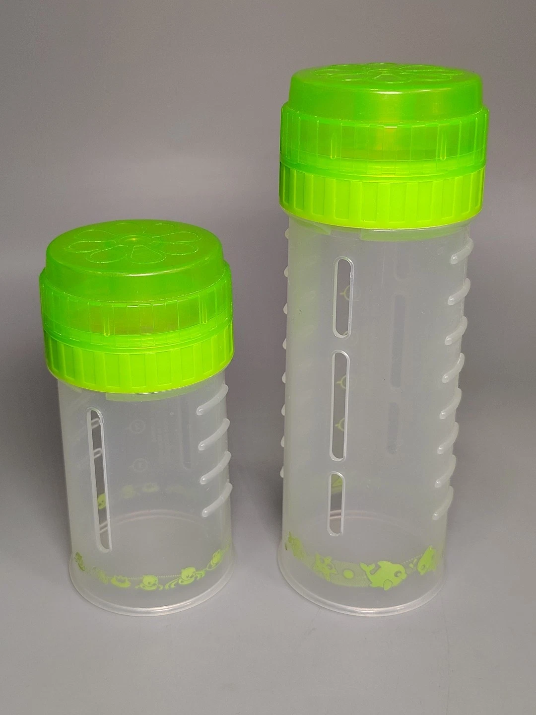 2 Vtg Playtex Drop In Baby Bottles & Caps 4 & 8 Oz Lot No Nipples Lime Green