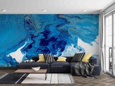 Carta da parati astratta blu marmorizzata 3D pittura murale carta da parati...