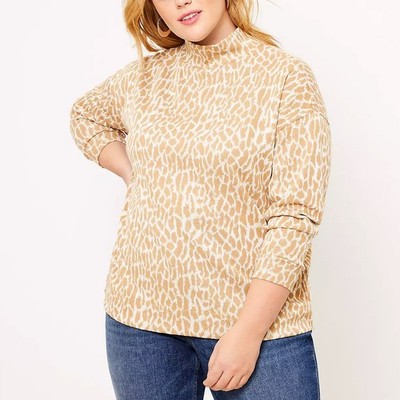 Ann Taylor LOFT Plus Animal Print Mock Neck Top Gold Sz 14 16/18 20/22 24/26 NWT