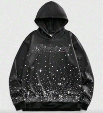 New Luxury Men Women Diamond Rhinestones Fashion Black Hoodie High Quality