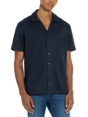 Scotch & Soda Men s Jersey Knit Button Up S. Sleeve Shirt Textured Relaxed Fit