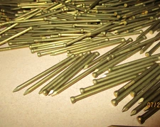 50 - ORIG. VINTAGE, 1 1/2" LONG X  #14 - SOLID BRASS FINISH NAILS MADE IN U.S.A.