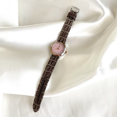 Fendi 2100L Analog Quartz Women Zucca Pink Shell 11P Diamond