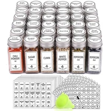 36 Glass Spice Jars with 806 White Spice Labels, Chalk Marker and Funnel Comp...