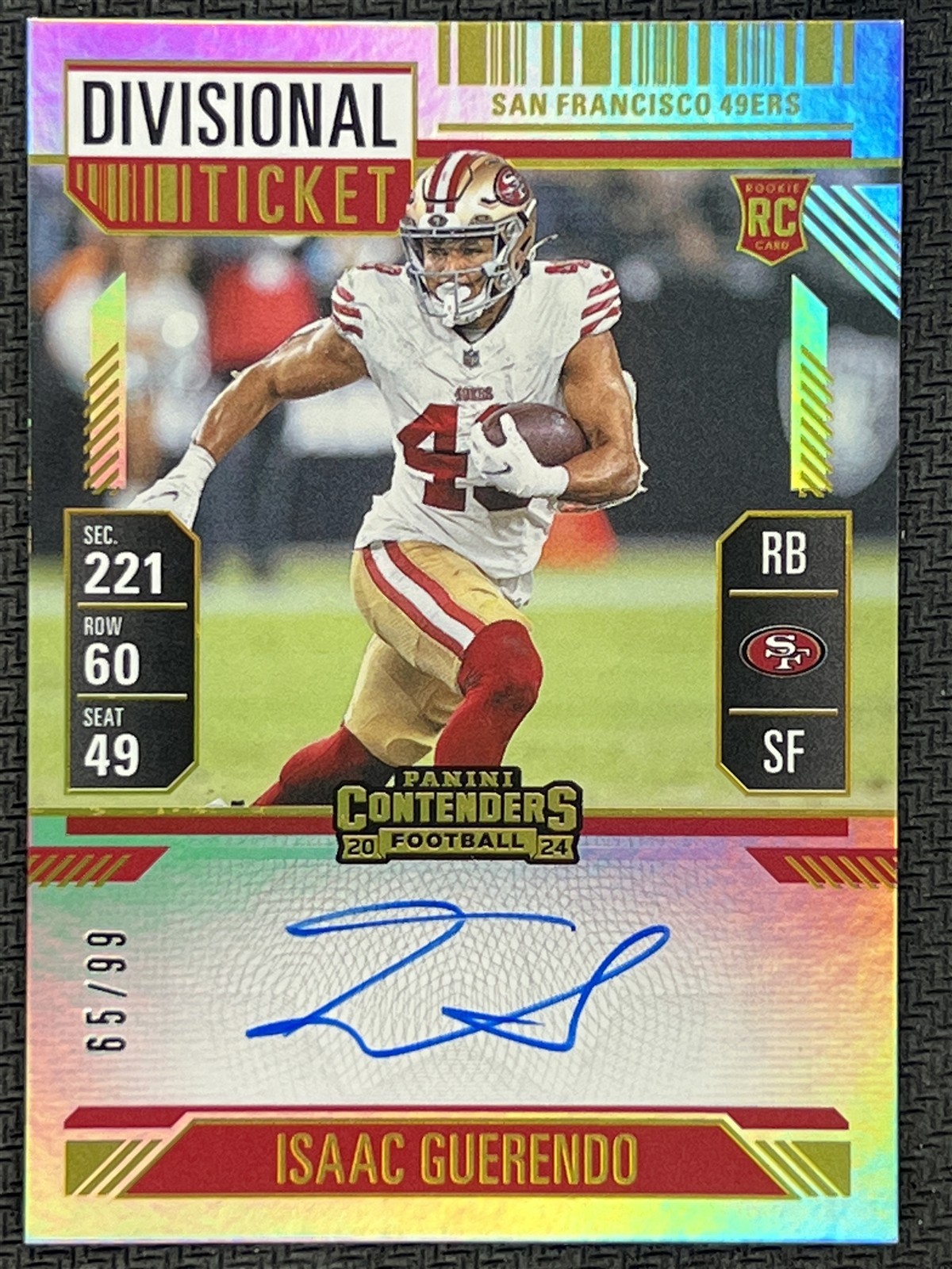 2024 Contenders Divisional Ticket #138 Isaac Guerendo RC Rookie Auto 49ers 65/99