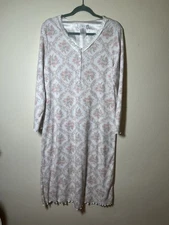 Women’s Earth Angels Floral Nightgown Roses Cottage Jersey Knit Satin Trim Large