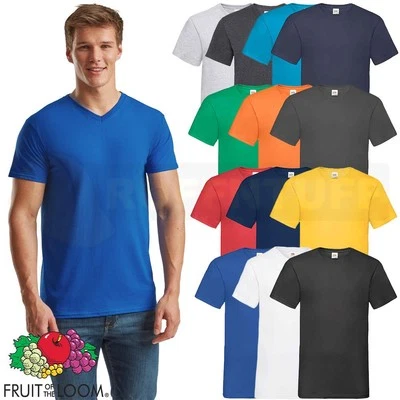 Fruit of the Loom Mens V Neck T-Shirt Casual Work Plain Cotton Tee Top - Image 1 of 4