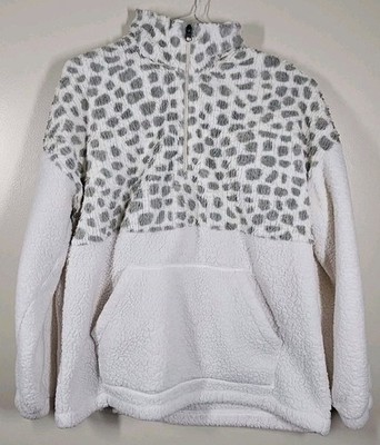 Discount Divas Boutique Fleece Jacket Large Women's Animal Print White & Gray