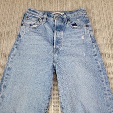 Levis Premium Ribcage Straight Jeans Womens 25 High Rise Blue Distressed Denim