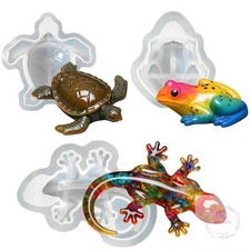 3PCS 3D Lifelike Animal Resin Molds Turtle, Frog Lizard Silicone Molds for Epoxy