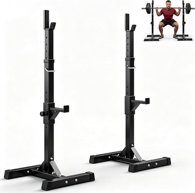 Adjustable Squat Rack Stands Pair of Sturdy Steel Bench Press Rack, Barbell Rack