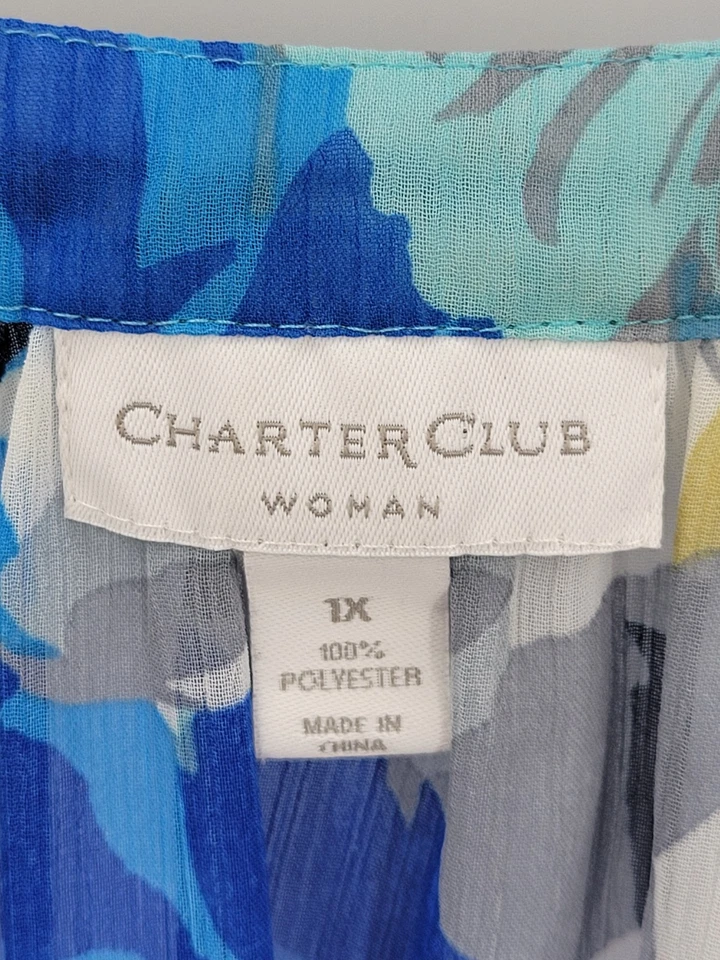 Top de lujo Charter Club para mujer más 1X azul artístico floral escote con cuentas popover Foto 3 de 4