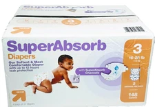 Up & Up SuperAbsorb Size 3 Diapers (16–28 lbs)–148 Count|4 Bags of 37|Hypoallerg