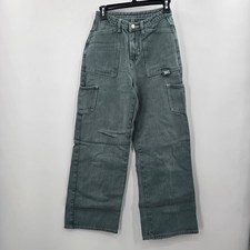 SHEIN Green Cargo Jeans Wide Leg High Rise Utility Denim Pants Size 26