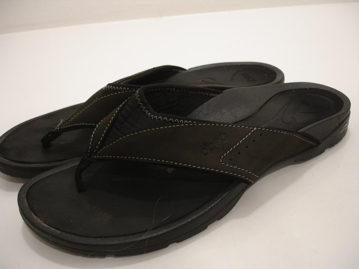 Women's 11 N Abeo Balboa Slides Thong Sandals Black Brown Leather