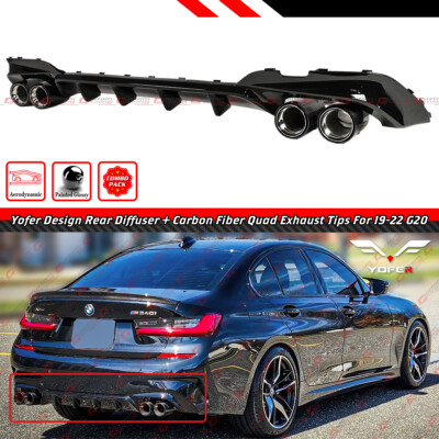 FOR 2019-22 BMW G20 M SPORT M340i YOFER DIFFUSER + CARBON FIBER QUAD EXHAUST TIP