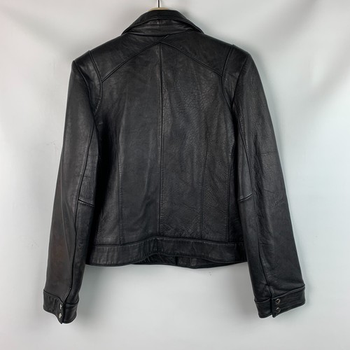 Reaction/Kenneth Cole Moto Jacket Black Leather Collared Zip Pockets Lined Sz L - Picture 2 of 12