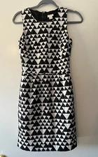 J. Crew Black & White Geometric Knee Length Sheath Dress With Pockets, Size 00