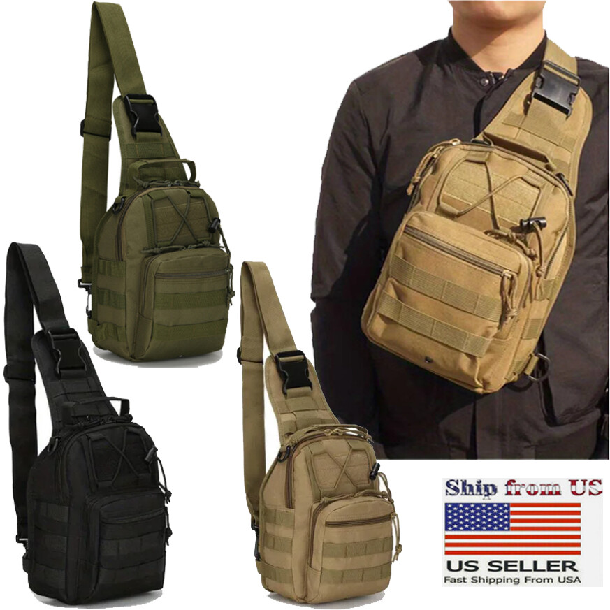 Mens Backpack Molle Tactical Sling Chest Pack Shoulder Bag Outdoor Hiking Travel