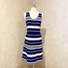 J Crew Nautical Navy Striped Sleeveless Cotton Blend Button A Line Dress SZ SM