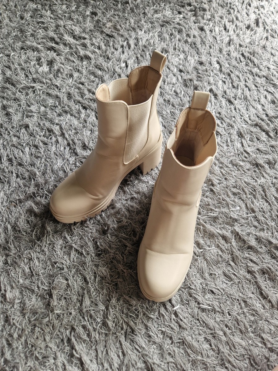 Stiefelette Halbhohe Stiefel Beige Ankle Boots Stiefel Blockabsatz