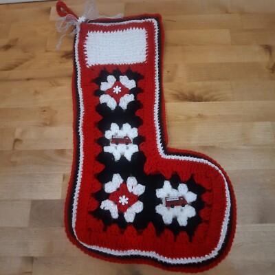 Handmade Knitted By Grandma Christmas Stocking Firefighter Themed 19'' Tall