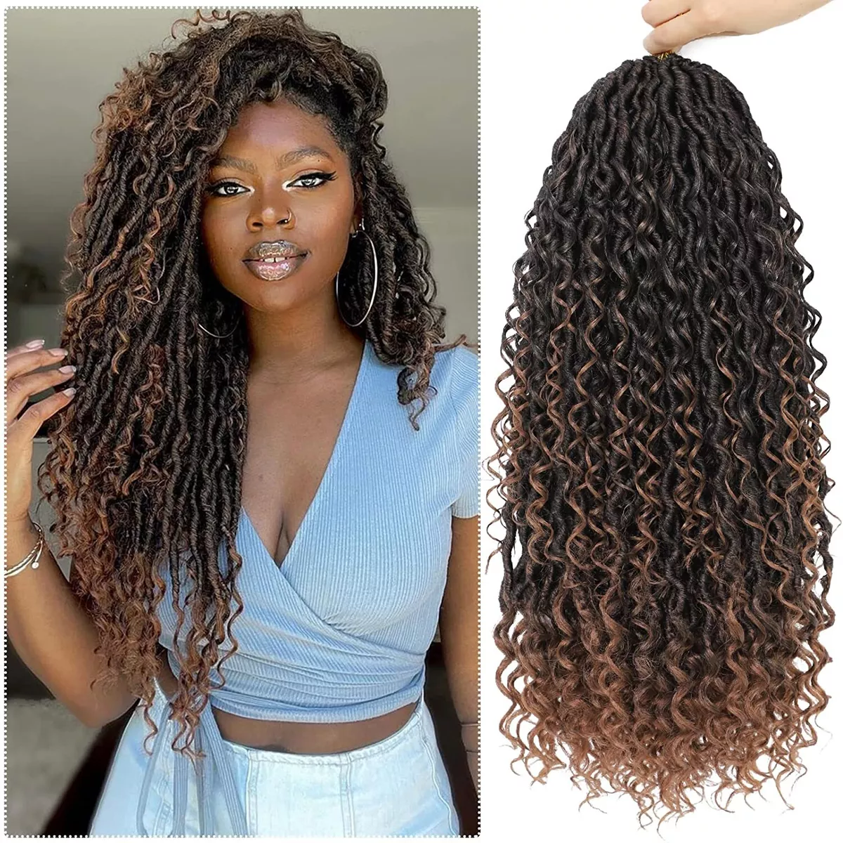 6 Packs Curly Faux Locs Crochet Hair 18 Inch Goddess Locs Crochet Hair  Extension