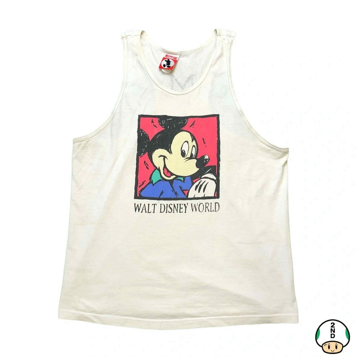 希少 【80's Disney】 \"Mickey タンクトップ　白足 Vintage 1980's Original Disney Mickey Mouse White Tank Top