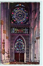 S04-1679, LA CATHEDRALE DE REIMS, INTERIEUR VERS LA GRANDE ROSACE, VINTAGE RPPC