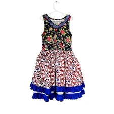 Matilda Jane Ferris Wheel Dress Striped Floral Patriotic Twirl Dress Size 8