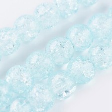 50 Crackle Glass Beads 8mm Frost Blue Veined Bulk Jewelry Supplies Mix Sky