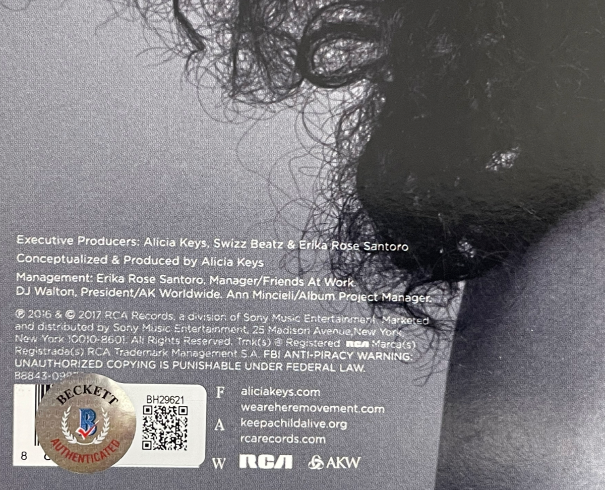 ALICIA KEYS SIGNED HERE ALBUM VINYL AUTHENTIC AUTOGRAPH BECKETT