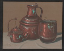 QUADRO DIPINTO AD OLIO FIRMATO G. GOLINELLI ? RAME VECCHIO CM.  20 X 25  