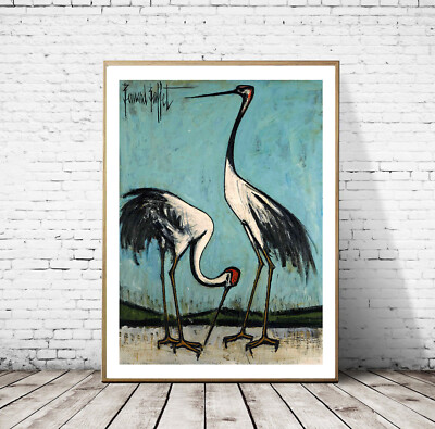 Bernard Buffet - Two birds, one of which bites, Giclee Print, Nature Poster