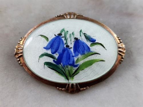 Vintage Solid Sterling Silver Guilloche Brooch Floral Bluebells Flower 14 Grams - 第 1/5 張圖片